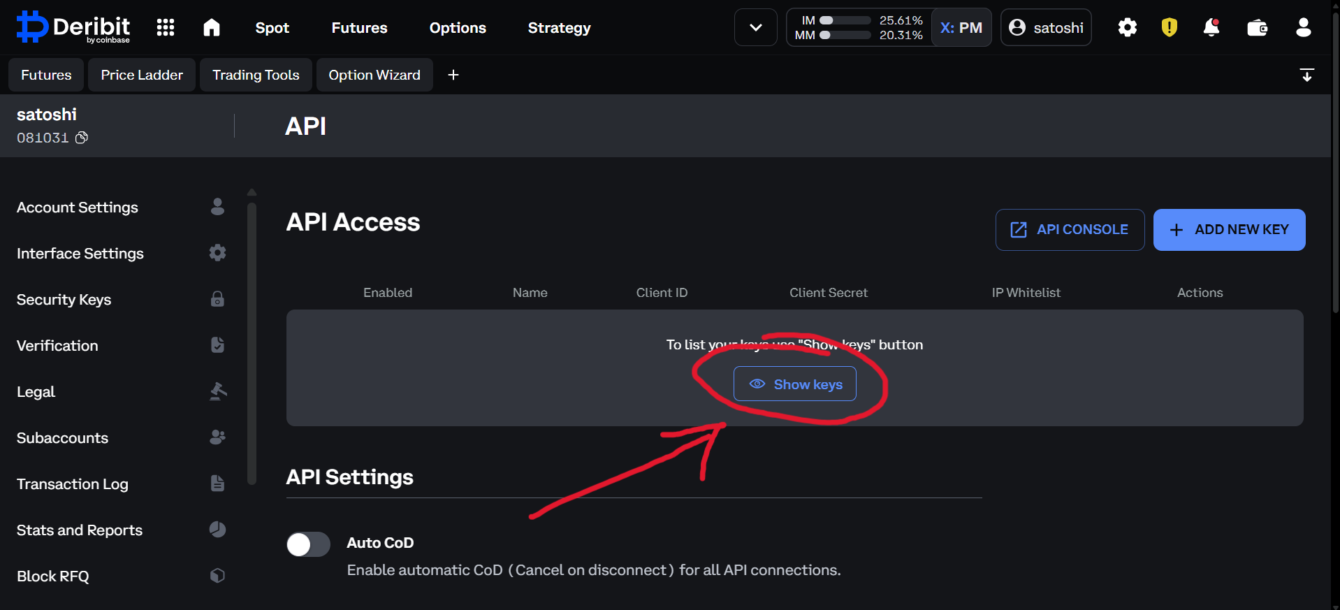 How to show API keys
